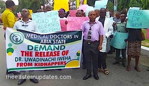 Doctors Protest In Abia Govt House Over Kidnapped Colleague