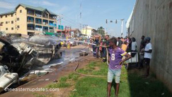 Hawkers, Others Escape Death As Tanker Falls In Anambra